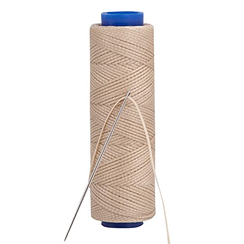 Waxed Thread, Strong Thread for Leather, Upholstery, Shoe, Bag, incl. Needle (Colour: Beige) - color: Beige