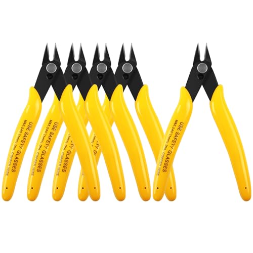 HongWay 5pcs Yellow 5" Micro Flush Cutters for Electronics Crafts - color: Yellow