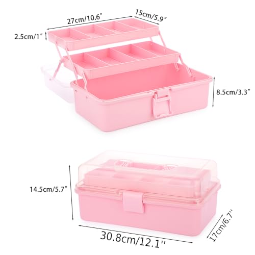 BTSKY 3-Layer Plastic Dividing Storage Box Craft Organizer and Storage - color: Pink
