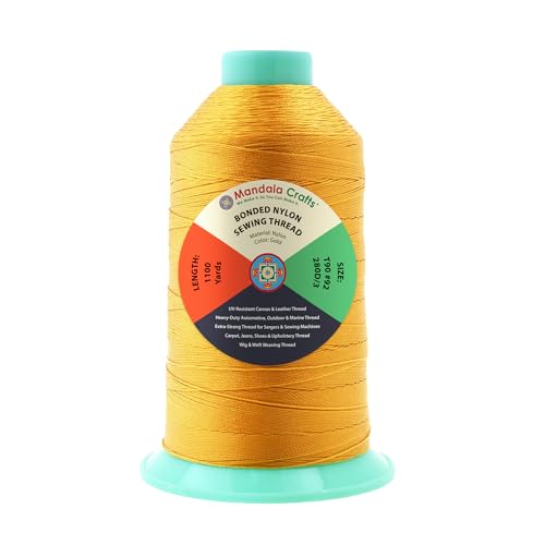 Mandala Crafts Size 92 280D T90 Gold Bonded Nylon Thread, 1100 YDs - color: Gold, size: T90 #92 280D/3 1100 Yards