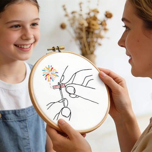 Beginner Embroidery Starter Kit, Easy Hand Embroidery Kits for Beginners Adults, Stamped Cross Stitch Kits for Beginners Adults Craft Kits for Women, Entire Set of Embroidery Supplies & Video Tutorial - color: H21092, size: 8Inch