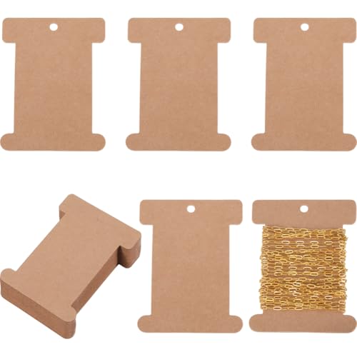 SUNNYCLUE 50Pcs Cardboard Spool Bulk Flat Thread Bobbin Kraft Paper Floss Embroidery Ribbon Holder Yarn Cords Line Strings Organizers Card Strings Bobbins for Crafting Cross Stitch DIY Sewing Storage
