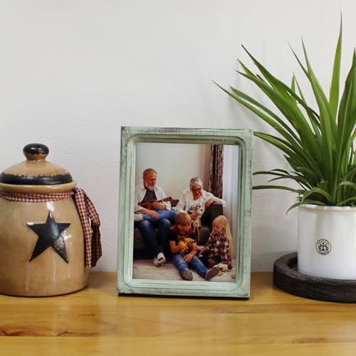 CVHOMEDECO. 6x8 Picture Frame Made of Solid Wood High Definition Glass Rustic Vintage Designs Small Photo Frame for Tabletop Display and Wall Mounting, Distress Teal - color: Distress Teal A, size: 6" X 8"