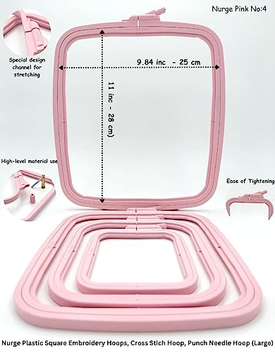 Nurge Square Embroidery Hoop - Plastic Cross Stitch Frame for Needlepoint & Embroidery - Adjustable Craft Hoop - Pink - No:4 (Large) - color: Pink, size: No:4 (Large)