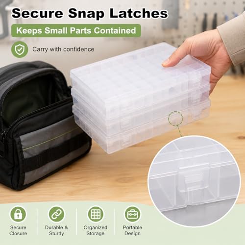 APACALI 4 Pack Large Clear Organizer Box with Dividers, 24 Adjustable Compartments Tackle Box & Bead Organizer for Crafts Small Parts - color: Large size 24 Grids - 4PCS