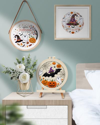 TINDTOP Halloween Embroidery Kit for Adult, 3 Pack Embroidery DIY Starter Kit, with Stamped Patterns, Hoop, Tools, Colorful Threads with Needles, Instructions - color: Halloween C