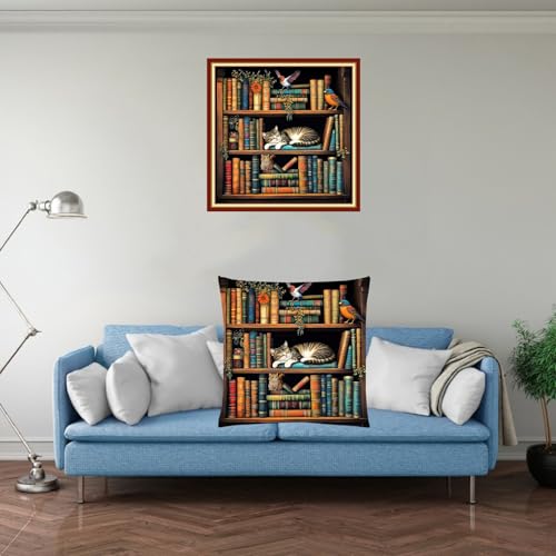 Stamped Cross Stitch Kits for Adults Beginners Pillow Needlepoint Kit with Embroidery Pattern Needlework Kit Prestamped Stitches Kit 11CT Cross Stitching-Sleeping Lazy Cat 18x18 inch - color: Pre-pattern 17