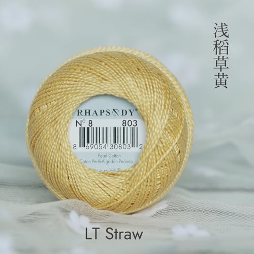 Rhapsody Pearl Cotton Size 8 Crochet Thread Perle 12 Balls Egyptian Cotton Mercerized Set Hand Knitting, Embroidery, Sashiko, Cross-Stitch, Sewing, Needlepoint, DIY, Quilting (LT Straw, Col. 803) - color: LT Straw, Col. 803