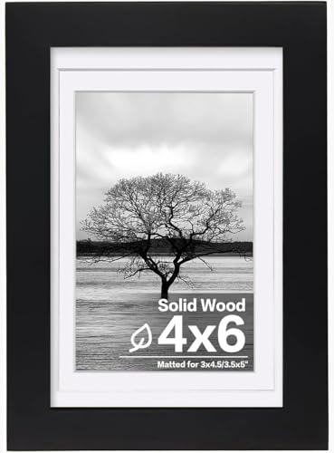 Egofine 4x6 Picture Frame Made of Solid Wood with Plexiglass, Display Pictures 3x4.5 and 3.5x5 with Mat or 4x6 Without Mat for Tabletop and Wall Mounting, Black - color: Black, size: 4x6