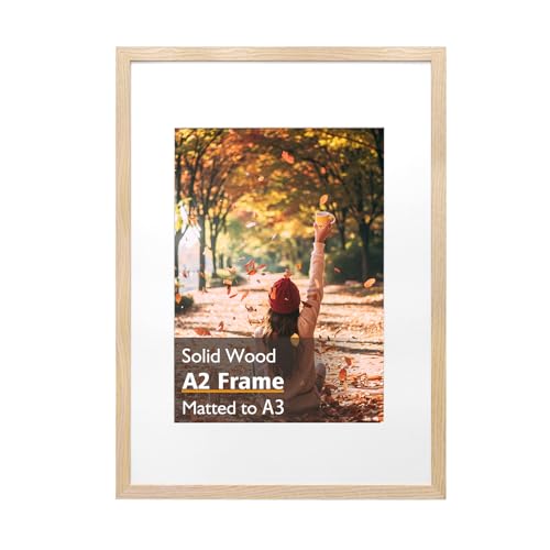 KINLINK A2 Picture Frame, Natural Solid Wood Frame with Acrylic Plexiglass 16.5 x 23.5 Frame for Pictures A3 with Mat or A2 without Mat, Wall Mounting Display Photo Frame 1 Pack - color: Natural, size: A2