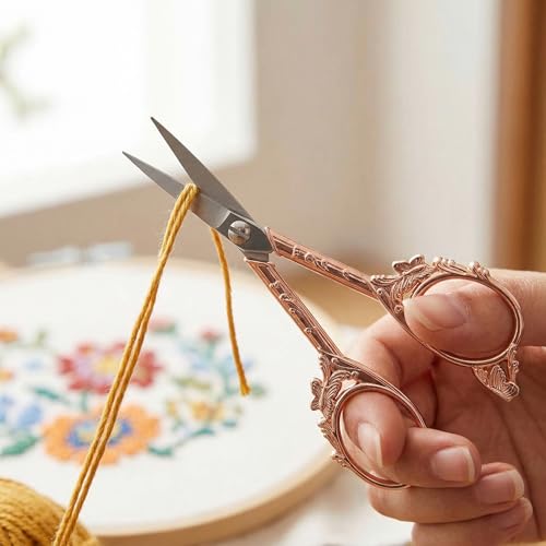 Crochet Scissors with Cover – Rose Gold Vintage Small Embroidery Scissors, Sharp Craft Scissors for Yarn Thread Sewing Needlework, Pretty Gift for Crocheter Quilter, 4.6 Inch - color: Rose Gold
