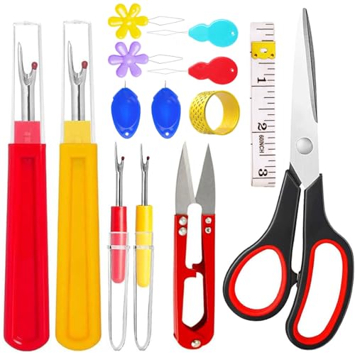 14 Pcs Sewing Seam Rippers, 2 Big and 2 Small Handy Stitch Ripper Sewing Tools with Embroidery Removal Tool, Tape Measure, Needle Threaders, Thimbles for Sewing Crafting Thread Removin - color: Multi-Color