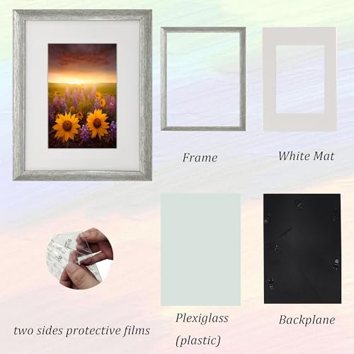 8x10 Photo Frame Gallery Picture frame with 5x7 mat,Freestanding and Wall Mountable,Silver - color: Silver, size: 8x10