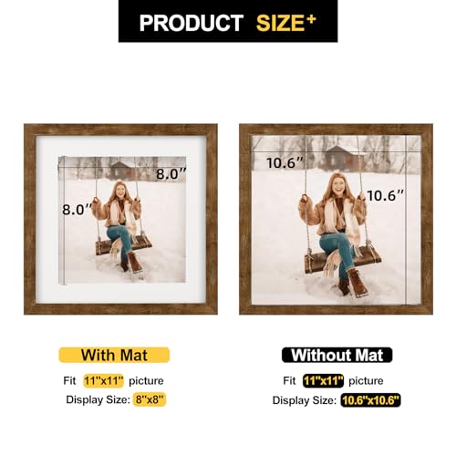 TOFOREVO 11x11 Picture Frames with 8x8 Mat Set of 2, Rustic Brown - color: Rustic Wood, size: 11x11