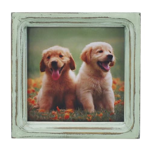 CVHOMEDECO. 6x6 Picture Frame Made of Solid Wood High Definition Glass Rustic Vintage Designs Small Photo Frame for Tabletop Display and Wall Mounting, Distress Teal - color: Distress Teal A, size: 6" X 6"