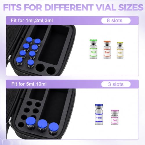 Peptide Case for Fridge Bac Water for Peptides for 3ml 5ml 10ml 30ml Vials - color: Black- 7×(1-3ml)+3*(1-10ml)+1*30ml