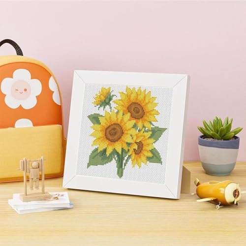 Sunflower Stamped Cross Stitch Kits for Adult Beginner with Wooden Frame - color: Sunflower Cross Stitch with Framed