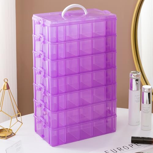 Gagee 7-Tier Craft Organizers and Storage,Bead Organizer Box with 70 Adjustable Compartments,Stackable Storage Containers for Arts and Crafts, Toy, Threads,Fuse Beads, Washi Tapes,Purple - color: Purple, size: 7