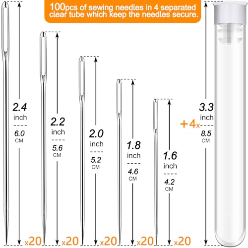 100 Pack Premium Large Eye Needles for Hand Sewing with Needle Threaders, Assorted Sizes, Embroidery Needles for Hand Sewing, Sewing Needles Large Eye, Big Eye Needle - color: 100 pack