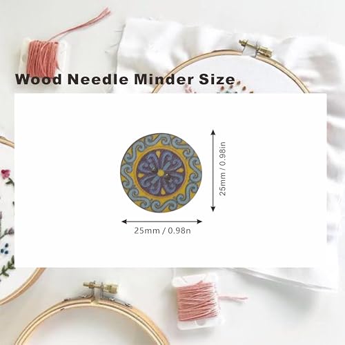 4 Pcs Blue Retro Round Wood Needle Minder for Cross Stitch,Needle Minder Magnet-Embroidery Needlework Accessories
