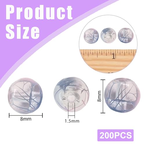 8mm Hand-Drawn Glass Beads Bulk 200pcs Blue Pink Round - color: Blue&Pink 8mm