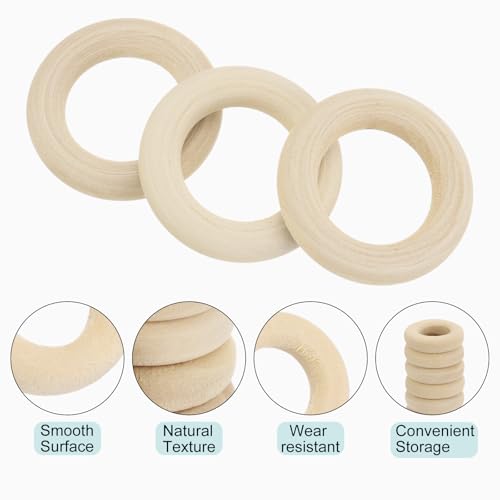 MECCANIXITY 100pcs 1.2" Unfinished Wooden Rings Smooth Natural Wood Macrame Rings for Curtain Connectors DIY Crafts Knitting Decoration Jewelry Making - size: 1.2"