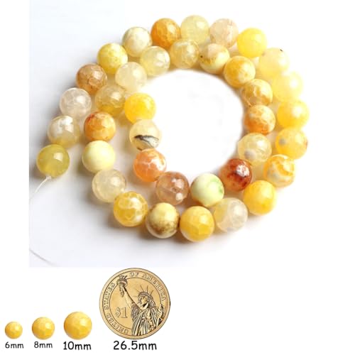 60pcs Round Loose Yellow Fire Agate Beads for Bracelet Beads，6mm Gemstone Bead Round Loose Stone Beads for Jewelry Making DIY Bracelet Necklace Earrings - color: yellow fire, size: 6mm