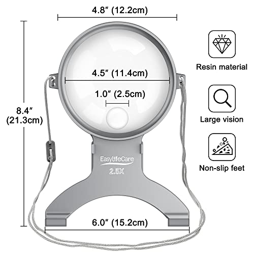 Hands Free Chest Rest LED Magnifier - Neck Wear Visual Aid Illuminated Magnifying Glass for Low Vision & Visually Impaired Seniors - Portable - Gifts for Mom, Dad, Grandmother, Women, Men