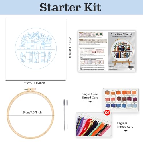 JOZYSH Beginners Stamped Books and Flowers Pattern Embroidery Kit Cross Stitch Kit Embroidery Starter Kit with Instructions, Embroidery Hoops for Home Ofiice Decor