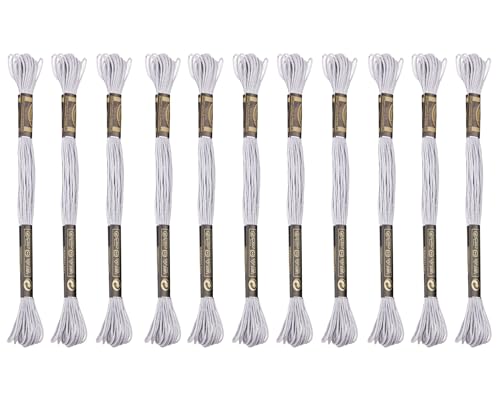 12 Skeins Embroidery Cotton Floss of 8.75yds for DIY Embroidery, Light Grey - color: Light Grey