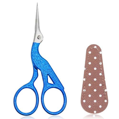 BIHRTC 3.6" Vintage Stork Scissors,Antique Metal with Leather Cover - color: Bright Blue, size: 3.6inch