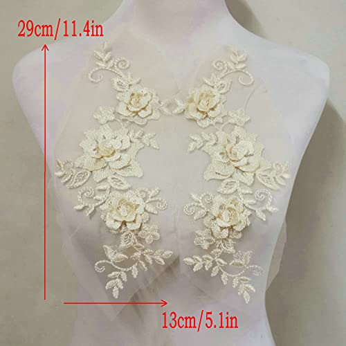 2 Pair 29x13cm Red/Pink/Purple/Sky Blue Wedding Dress Lace Shirt Accessories Embroidery Lace Garment Design DIY Accessories (Champagne) - color: Champagne