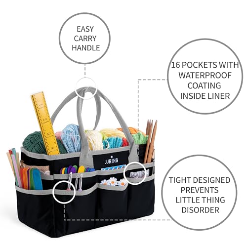 JJRING 600D Nylon Craft & Art Organizer Tote Bag With Pockets, Silver - color: Silver, size: Small