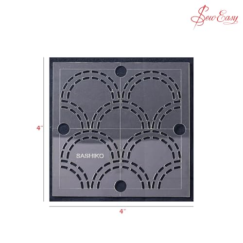 Sew Easy 4” Sashiko Template – Seigaiha (Waves) Quilting & Patchwork Rule for Applique Sewing, Transparent Acrylic Non-Slip, Instructions Included