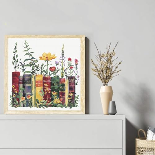 KYOQFVN Stamped Cross Stitch Kits - Flower Embroidery Starter Kit for Adult Beginners, 11CT Needlepoint Cross-Stitch Patterns Dimensions Kit Arts and Crafts 14×14inch - color: SZXSHU-US