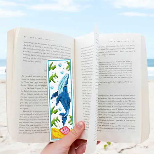 ORIGACH 6 Set Marine Animals Cross Stitch Bookmark Kit for Beginner with Backing Felt Floss Instructions DIY Stamped Embroidery Bookmark Kit for Adults, Book Lovers - style: Marine Animals