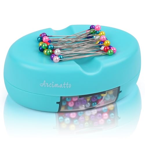 Arcimatto Magnetic Pin Holder, Strong Magnet Pincushion with Drawer, Pin Cushion with 100 Pcs Ball Head Straight Pins for Sewing, Needle Cushions Bobby Pin Holder Paper Clip Organizer for Quilting - color: Blue