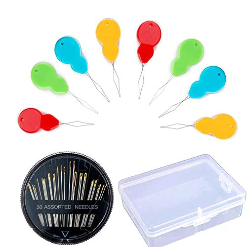 30 Pieces Gourd Shaped Needle Threaders and 30-Count Assorted Sewing Needles, Plastic Wire Loop DIY Needle Threader Hand Machine Sewing Tool and Sewing Needles for Handsewing with Clear Box - size: size 1