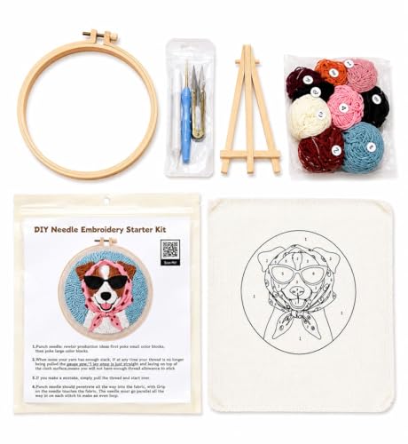 CELCRAFTIQUE Punch Needle Kits for Adults Beginner, Tool with Punch Needle Fabric, Hoops, Yarns and Sewing Needles (Sunny Pup) - color: Sunny Pup