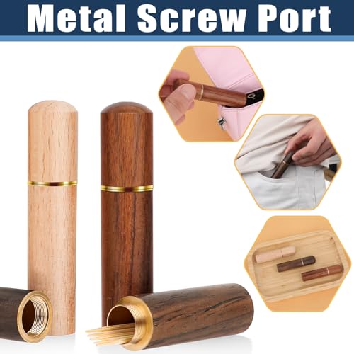3pack Toothpick Holder Portable Wood Toothpick Case Waterproof Handmade Craft Toothpick Pocket Box Mini Toothpick Box for Storage Needle Toothpick Pill Bead Ear Pick Cotton Swab and Other Small Object