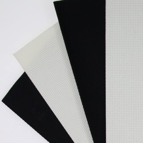 KCS 4 pc of 12" x 18"(30cmx45cm) 14CT Counted Cotton Aida Cloth Cross Stitch Fabric (Antique White+Black) - color: Antique White+black