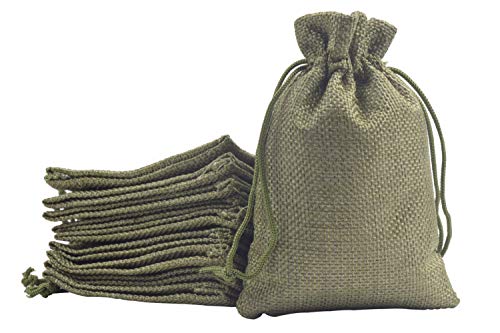 Sansam 50pcs 4.0X5.60 Inch Drawstring Burlap Gift Bags, Jute Jewellery Pouches, Small Army Green Lining Burlap Favor Sacks For Herb, Spices, Jute Treat Bags for Christmas, Wedding, Party - color: Army Green