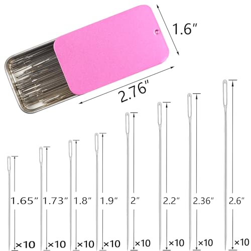 40/80PCS Large Eye Sewing Needles, 8 Sizes Hand Sewing Sharp Needles, Embroidery Needle, Leather Needle,Stainless Steel Yarn Needles with Threaders & Stitch Markers (Rosy Purple 80pcs) - color: Rosy Purple 80pcs