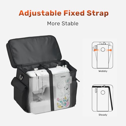 PENGDA 2 Layer Sewing Machine Case with Adjustable Shoulder Strap Sewing Machine Carrying Case Universal Tote Bag for Sewing Machine and Sewing Accessories Storage Black