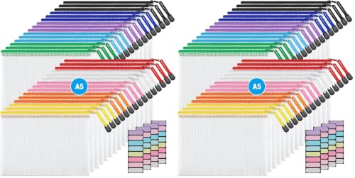 JARLINK A5 Mesh Zipper Pouches, 6x9inch Pencil Pouches for School, 60 Pack - size: A5-60pcs-Assorted
