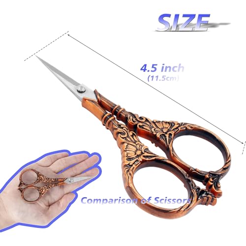 BIHRTC 4.5Inch Vintage Crochet Embroidery Scissors Small Sharp Pointed - color: Coffee Copper, size: 4.5 IN