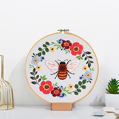 Santune 3 Pack Bee Embroidery Kit for Beginners Adult Cross Stitch Kits Hand Embroidery with Animal Patterns and Instructions,DIY Sets for Women with Hoop,Threads and Needles - color: Bee Series