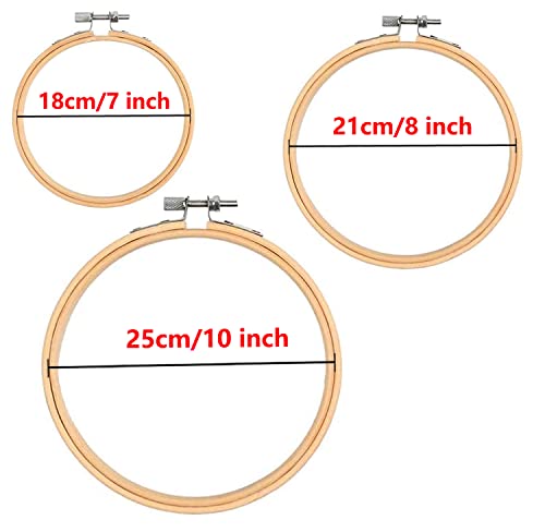 Cldamecy 3 Pieces Embroidery Hoops 7/8/10 inch,Round Bamboo Adjustable Frame Circle Ring Hoops for Embroidery,Cross Stitch,Ornament and Art Craft Sewing - style: 7/8/10 Inch