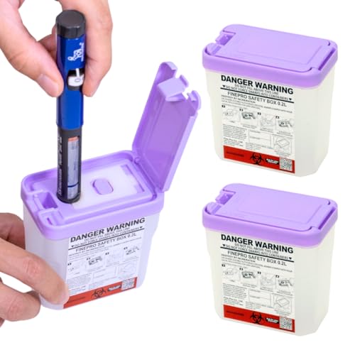 0.2L Size Portable Pen-Needle Disposal Container [Pack of 3] Diabetes Care (0.2L, Purple+Clear, 3) - color: Purple+Clear