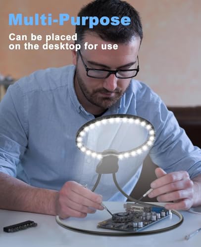 5X Hands-Free Magnifying Glass with 24 LED Lights, 5.12" Rechargeable Magnifier with Flexible Gooseneck for Neck Wear, Large Page Magnifier for Seniors Reading, Repairing, Sewing, Cross Stitch